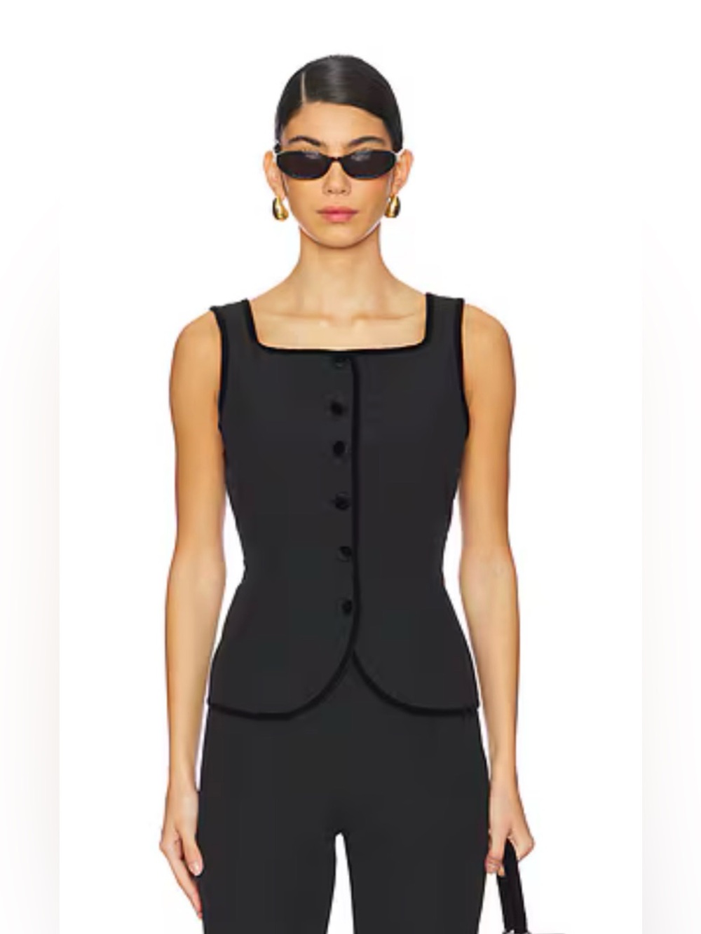 Ciao Lucia Amira Top M Black Velvet Trim Faille Button Vest REVOLVE